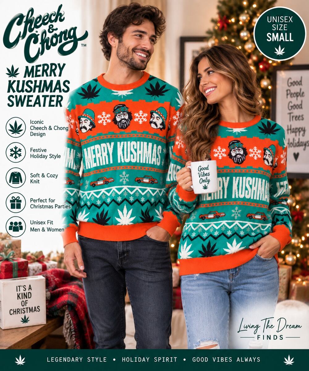 Cheech & Chong Merry Kushmas Ugly Christmas Sweater Marijuana Leaves Size Small